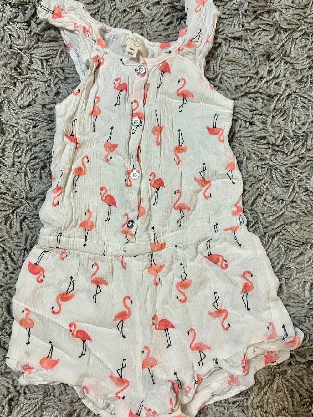 Jessica Simpson White Baby Romper with Coral Flamingo Print